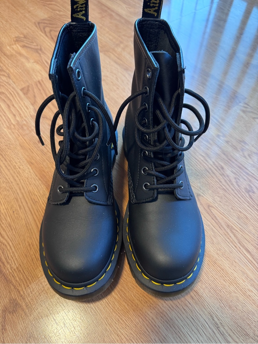 Dr. Martens Black Lace-Up Boots with Yellow Stitching
